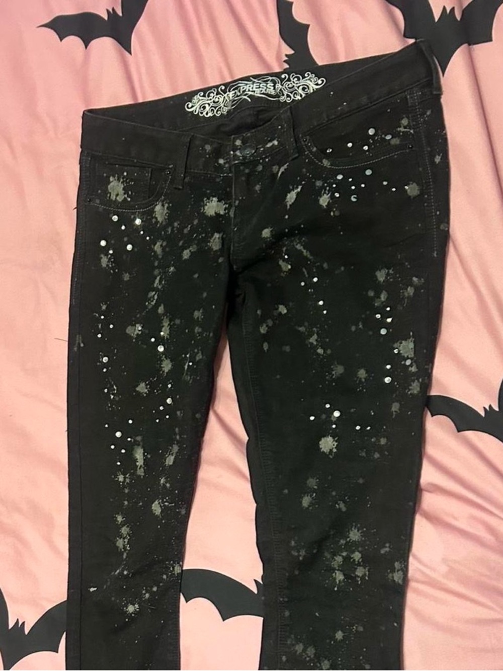 Express Black Paint-Splatter Skinny Jeans